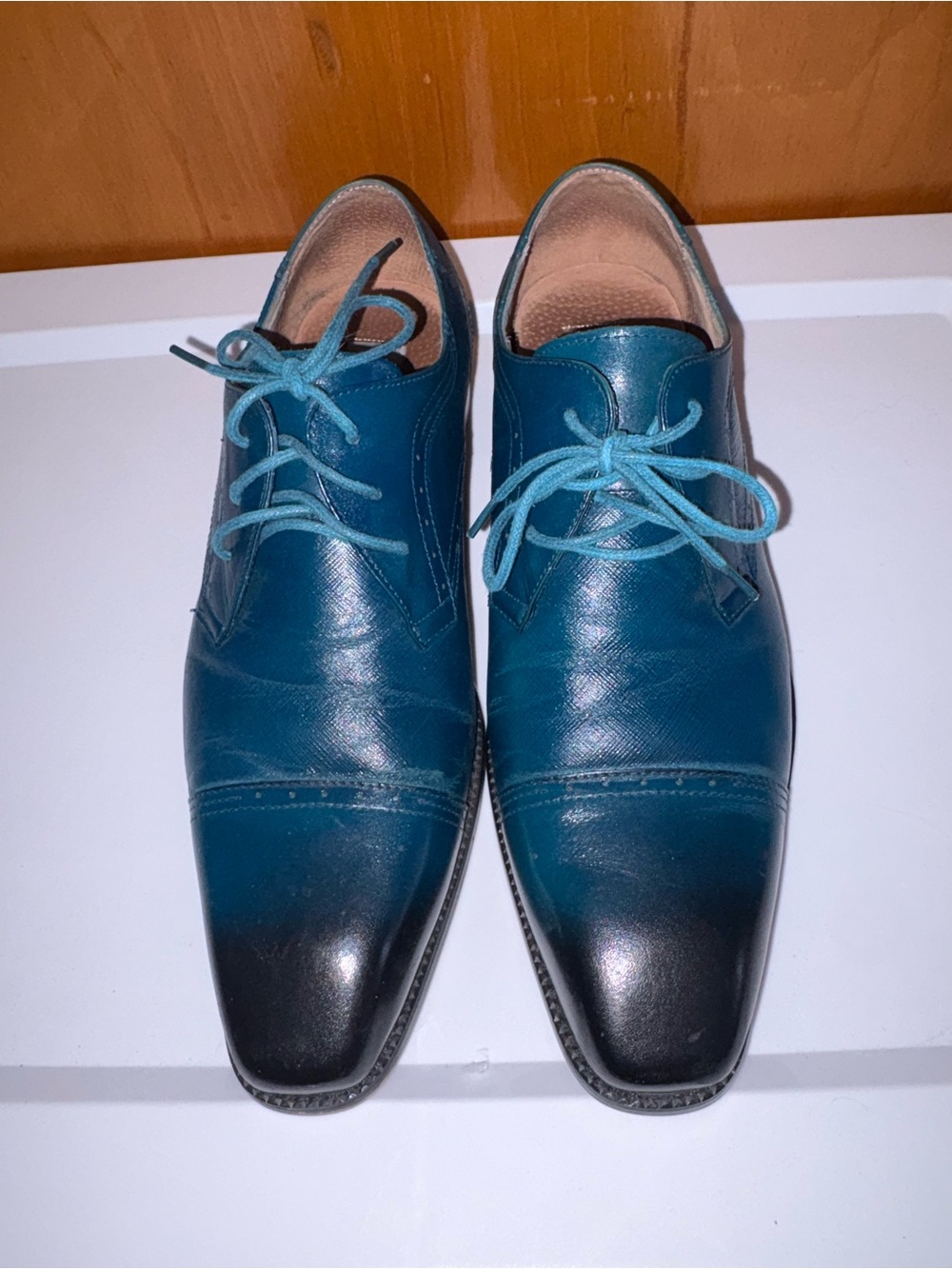 Men's Teal Leather Lace-Up Oxfords